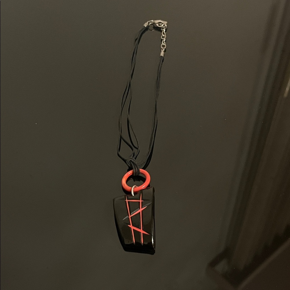 Murano Black and Red Glass Pendant Necklace